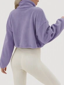 TCVC Women's Solid Color Drop Shoulder Zipper Fleece Sweatshirt, Autumn/Winter Casual Long Sleeve Drawstring Jacket, Indoor & Outdoor Sportswear, Soft Fabric, Versatile - Mauve Purple - View 5