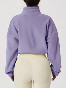 TCVC Women's Solid Color Drop Shoulder Zipper Fleece Sweatshirt, Autumn/Winter Casual Long Sleeve Drawstring Jacket, Indoor & Outdoor Sportswear, Soft Fabric, Versatile - Mauve Purple - View 4