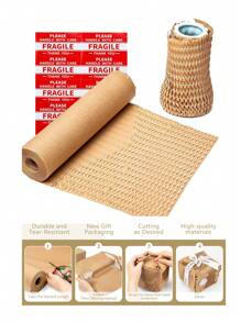 1 pièce Papier d'emballage en nid d'abeille, 11,8" X 16,4' et 11,8" X 32,8' et 11,8" X 96' Papier d'emballage de substitut pour l'emballage de coussin à bulles pour le déménagement, l'expédition, les fournitures de déménagement, l'emballage à bulles, rouleau de protection 80 g/m² pour Halloween, la Toussaint, Noël