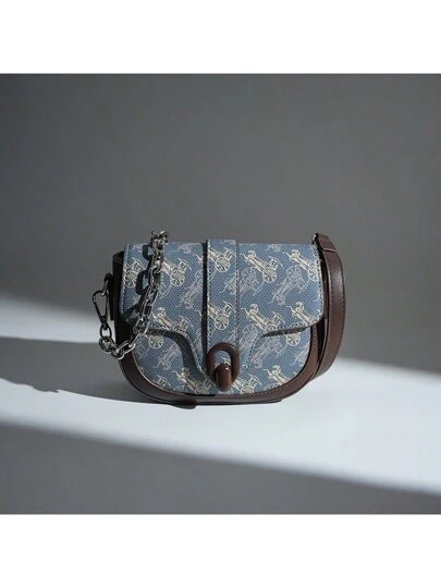 Jacoponnus 2025 Spring Retro Carriage Print Crossbody Bag Brown
