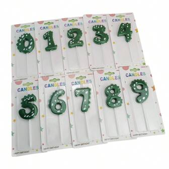 1pc Green Dinosaur Themed Birthday Number 0-9 Candle Set, Cake Decor For Party, Birthday, Anniversary