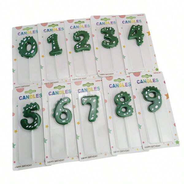 1 set di candele a tema dinosauro verde con numeri da 0 a 9, decorazione per torte, per feste di compleanno, anniversari