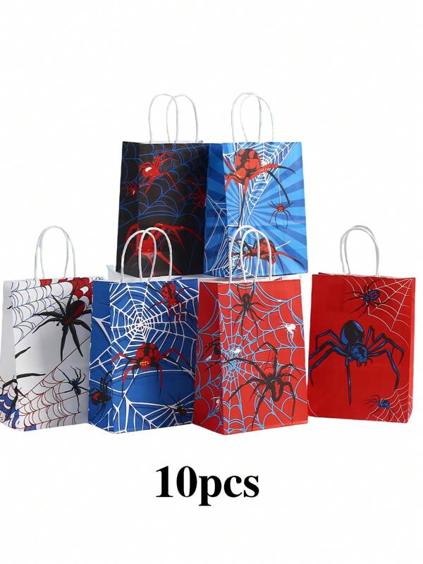 2/5/10 pezzi Sacchetti regalo in carta kraft con tema di ragni, adatti per feste di compleanno, vacanze e decorazioni per feste, confezioni regalo in carta kraft con manici, sacchetti regalo per banchetti di nozze, sacchetti regalo per feste