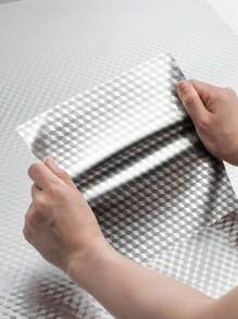 1卷3D立体菱形纹理厨房防油贴纸，自粘防水耐热铝箔剥离粘贴膜，适用于炉灶防溅板和台面 - 銀色六角紋 - 查看 6