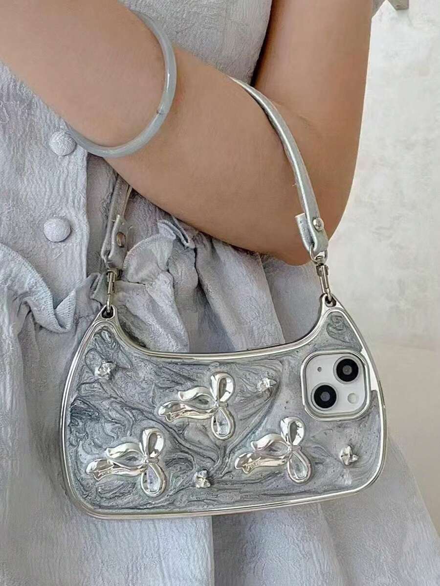 苹果新款时尚简约猫咪带三重蝴蝶结 TPU 防震 + PU 皮革腕带手机壳适用于 iPhone 11/12/13/14/15/16/Pro Max