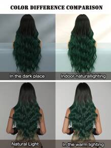 AKAKO Tóc giả màu xanh lá cây đậm ombre cho phụ nữ tóc giả xoăn gợn sóng dài thêm với mái che trông tự nhiên thời trang bằng sợi tổng hợp tóc giả màu trang phục cho bé gái sử dụng trong tiệc Giáng sinh dài 30 inch / 76 cm - Màu xanh lá cây đậm - Xem 8