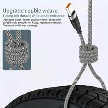6A Fast Charging USB Type-C Cable, Fabric Flat Shape, 50-80W Power, Data Sync, USB To Type-C, Durable Nylon And Fishnet Double Weave, Compatible With Samsung, Camera, PS5, PS4 - Multiple Lengths