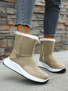 Giày bốt đi tuyết mùa đông mới dành cho nữ, chất liệu lông mềm mại và da, chống thấm nước, đế dày chống trượt, giữ ấm cổ thấp. - Màu Khaki - Xem 2