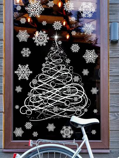 1pc/2pcs/3pcs Tree & Snowflake Decor Sticker, Stickers, Wall Decal, Vinyl Decal For Home Decorations, Spring Decoration Items Refresh Your Home, Rama Decoration Stickers Christmas Decorations Room Decor Christmas
