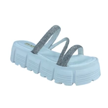Rhinestone Flatform Platform Sandal Thick High Heel With Strap Rhinestone Shine 2025 White Black - TRẮNG/BẠC - Xem 2