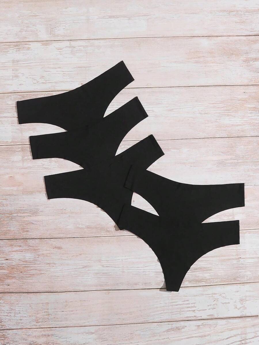5pcs Laser Invisible Panties Thong Seamless Plain - 黑色 - 查看 1