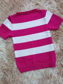 Women's Short Sleeve Knitted Blouse - 粉色 - 查看 2