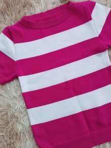 Women's Short Sleeve Knitted Blouse - 粉色 - 查看 3