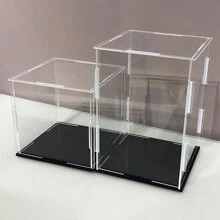 Caja de exhibición transparente de montaje alternativo, caja de vidrio con protección anti polvo de plástico, alta transparencia, con base negra brillante, adecuada para almacenamiento doméstico, coleccionables, recuerdos, juguetes, regalos de Navidad y Halloween