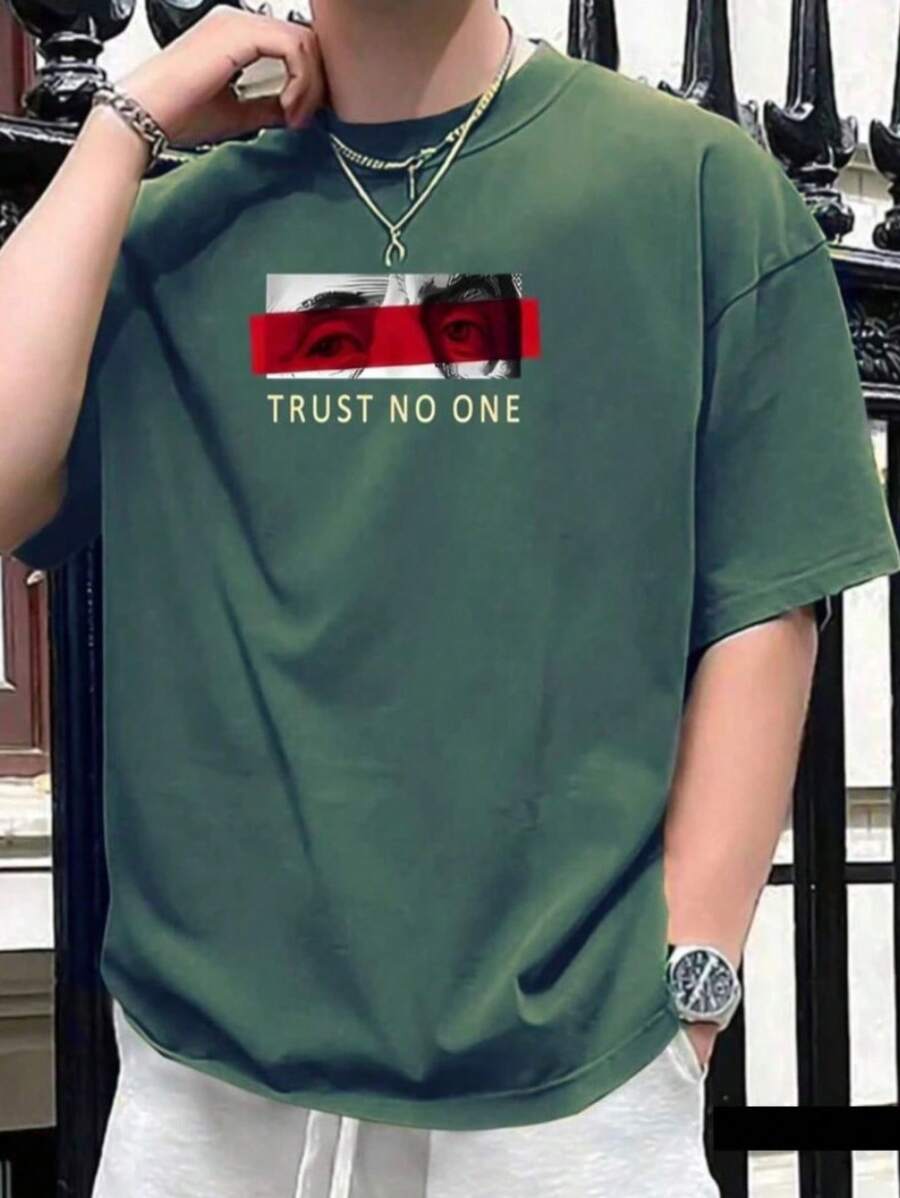 Trust No One Men's T-Shirt 100% Cotton Shirt Premium Mesh Blouse New Release - 軍綠色 - 查看 1