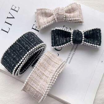 1pc Autumn/Winter Onion Pearl Edged Ribbon DIY Bow Accessory For Clothing, Flower Gift Packaging (Excluding Spool) - Suitable For Thanksgiving, New Year, Valentine's Day And Other Occasions