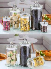 1pc Transparent Glass Jar Sealed Canister Storage Jar Tea Canister Kitchen Sealed Bottle - Multicolor - View 3