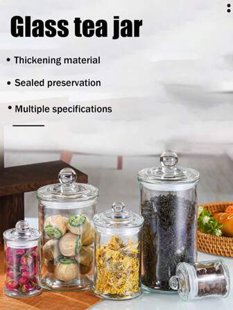 1pc Transparent Glass Jar Sealed Canister Storage Jar Tea Canister Kitchen Sealed Bottle