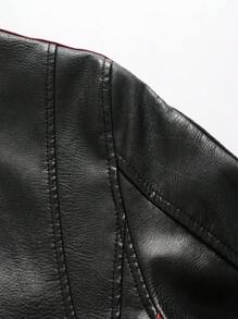 Chaqueta de PU para hombre, traje de carreras de motocicleta, etiqueta de color, chaqueta - Negro - Ver 5