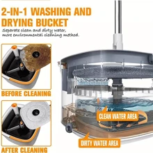 Lazy Floor Floating Mop Water Separation 360 Rotating Household Cleaning Mop Microfiber Spin Mop With Bucket Automatic Floor Mop - Dark Grey - View 4
