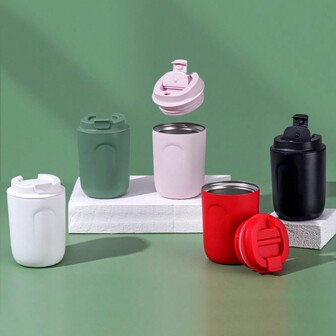 1个迷你不锈钢保温咖啡杯，时尚礼品杯，小巧便携，握感舒适，一键开合，适合街头、办公室、咖啡、茶饮等各种场合。