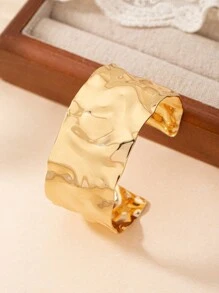 1 peça Pulseira de punho lisa geométrica banhada a ouro estilo europeu e americano, adequada para uso diário