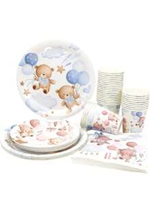 68 Piece Set,Made Of Materials, Including Disposable Paper Plates, Pink Blue Goodnight Bear Themed Paper Plates, 7-Inch Paper Plates, 9-Inch Cardboard, Disposable Party Plates, Materials, Paper Plates, Party Accessories, Party Decorations, Dessert Plates, Used For Parties, Gatherings, Barbecues, Picnics, Camping, Mother Gifts, Birthday Themed Parties And Cutlery Sets, Plates, Tissues, Paper Cups, Home Decor, Holiday Supplies, Children's Gifts, Disposable Paper Plates
