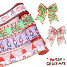1 Rollo de 2m de Cinta, Rollo de Tela de Lino con Moño de Arpillera, Cinta con Patrón de Copos de Nieve y Borde de Alambre Metálico, para Empaque y Decoración - Multicolor - Ver 6