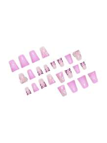 1 盒 24 件奢华豹纹、蝴蝶和水滴平顶假指甲，适合女孩/女士，礼品套装包括 1 件凝胶抛光剂和 1 件指甲锉 - 彩色 - 查看 6