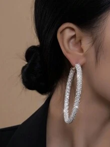 1 Pair Handmade Elegant Big Round Rhinestone Earrings, Suitable For Women, Party And Evening Dresses - Circle - View 5