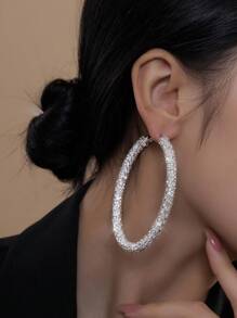 1 Pair Handmade Elegant Big Round Rhinestone Earrings, Suitable For Women, Party And Evening Dresses - Circle - View 7