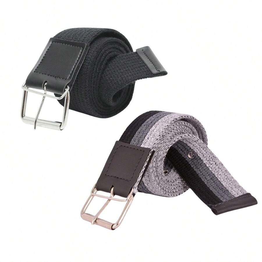 Kit With 2 Men's Canvas Belts Grosgrain Fabric Roller Buckle High Quality - 黑灰色 - 查看 1