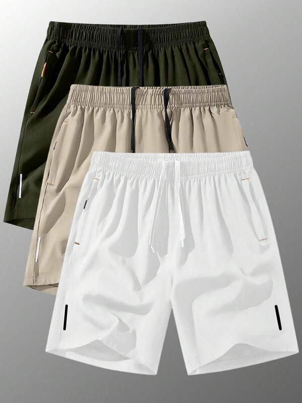 Set de 3 pantalones cortos deportivos de estilo novio para hombre, de secado rápido y transpirables, con cordón y cintura elástica, adecuados para la playa y el baloncesto