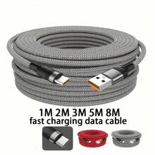 6A Fast Charging USB Type-C Cable, Fabric Flat Shape, 50-80W Power, Data Sync, USB To Type-C, Durable Nylon And Fishnet Double Weave, Compatible With Samsung, Camera, PS5, PS4 - Multiple Lengths