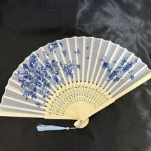 1 Piece Antique Folding Bamboo Fan, Dance Fan Decorated With Black Butterfly Tassel Floral Pattern, Manual Fan - Multicolor - View 2