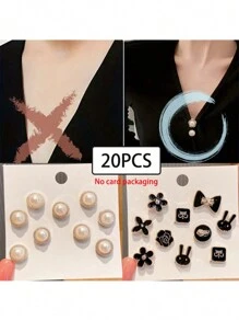 20pcs White Enamel Mini Brooch Pins, Metal Collar Clips, Cardigan Clips, Decorative For Women Shirts, Sweaters, Dresses And Jackets