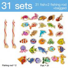 15pcs/31pcs/51pcs Wood Magnetic Fishing Toy Set, Educational Fishing Game Toy For Toddlers Boys Girls, Brain Development And Parent-Child Interaction Gift