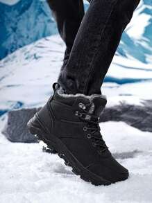 男士高帮雪地靴，户外保暖系带防水防滑作战靴 - 黑色 - 查看 10