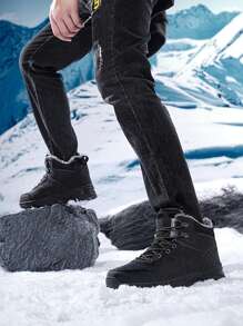 男士高帮雪地靴，户外保暖系带防水防滑作战靴 - 黑色 - 查看 9