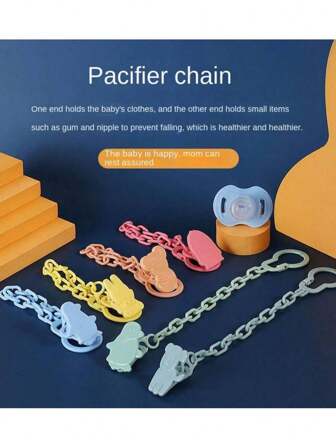 4pcs Random Color & Pattern Pacifier Clip Chain With Strap For Infant, Prevent Pacifier From Dropping