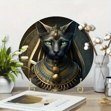 1pc Decorative Metal Art Sign, Egyptian Cat Theme, 8x8" Wall Plaque, For Home, Bar And Garage Decor, Multipurpose Artwork Without Text, Hole Positions As Shown In Size Chart - Multicolor - View 3