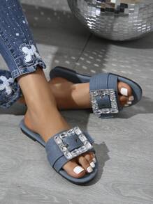 Dép sandal chống trượt đi biển mùa hè cho nữ, dép sandal đế bằng khóa pha lê thời trang cho hoạt động ngoài trời - Nhiều màu - Xem 3