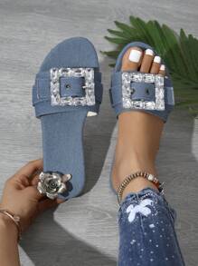 Dép sandal chống trượt đi biển mùa hè cho nữ, dép sandal đế bằng khóa pha lê thời trang cho hoạt động ngoài trời - Nhiều màu - Xem 1