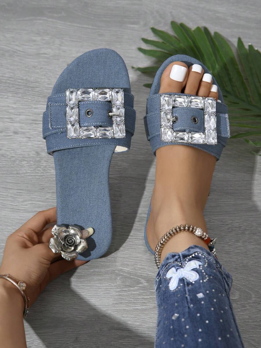 Dép sandal chống trượt đi biển mùa hè cho nữ, dép sandal đế bằng khóa pha lê thời trang cho hoạt động ngoài trời - Nhiều màu - Xem 1