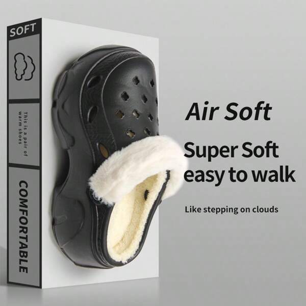 Thickened Thermal Lined Platform Slip-On Slippers For Women, Closed Toe, Warm, Waterproof, Fall/Winter 2024 New Arrivals