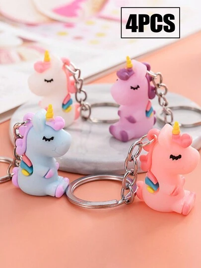 1/4 Pieces Of Girls Silicone Cartoon Unicorn Keychain, Cute Car Luggage Bag Decoration Pendant, Suitable For Small Gift Pendants For Classmates And Friends