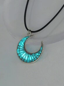 Nooxian 1pc Women Moon & Element Glow Pendant Necklace - Antique Silver - View 1