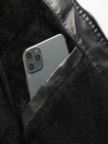 Chaqueta de PU para hombre, traje de carreras de motocicleta, etiqueta de color, chaqueta - Negro - Ver 6