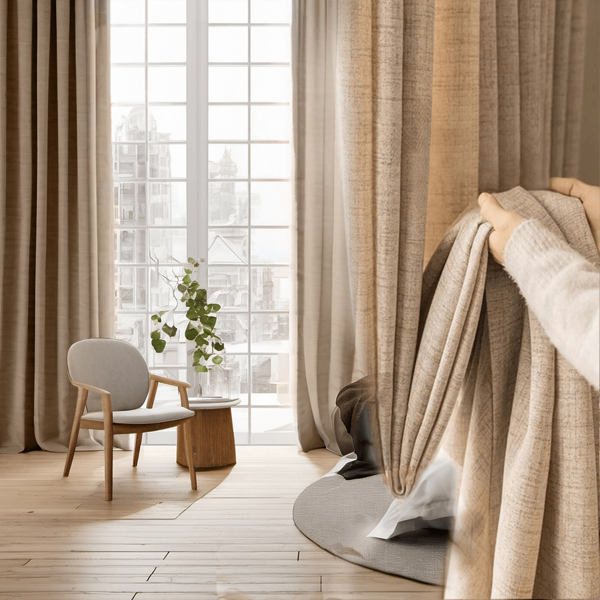 1pc Bohemian Style Solid Color Linen Curtain, Rod Pocket Design, Made Of Select Linen Fabric, 100% Polyester, Medium Thickness, Easy Care, Natural Vintage Light Filtering Curtain, Suitable For Bedroom, Living Room, Home Office