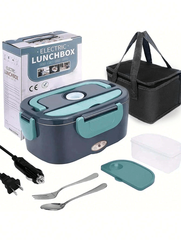 1,5 L isolierte elektrische Lunchbox - tragbare, schnell erhitzende Lunchbox - Kunststoffbehälter mit einem Teller, geeignet für Autos, LKWs, Büros und Outdoor - Mehrvoltage 12V/24V/110V erwachsene Essenerwärmer